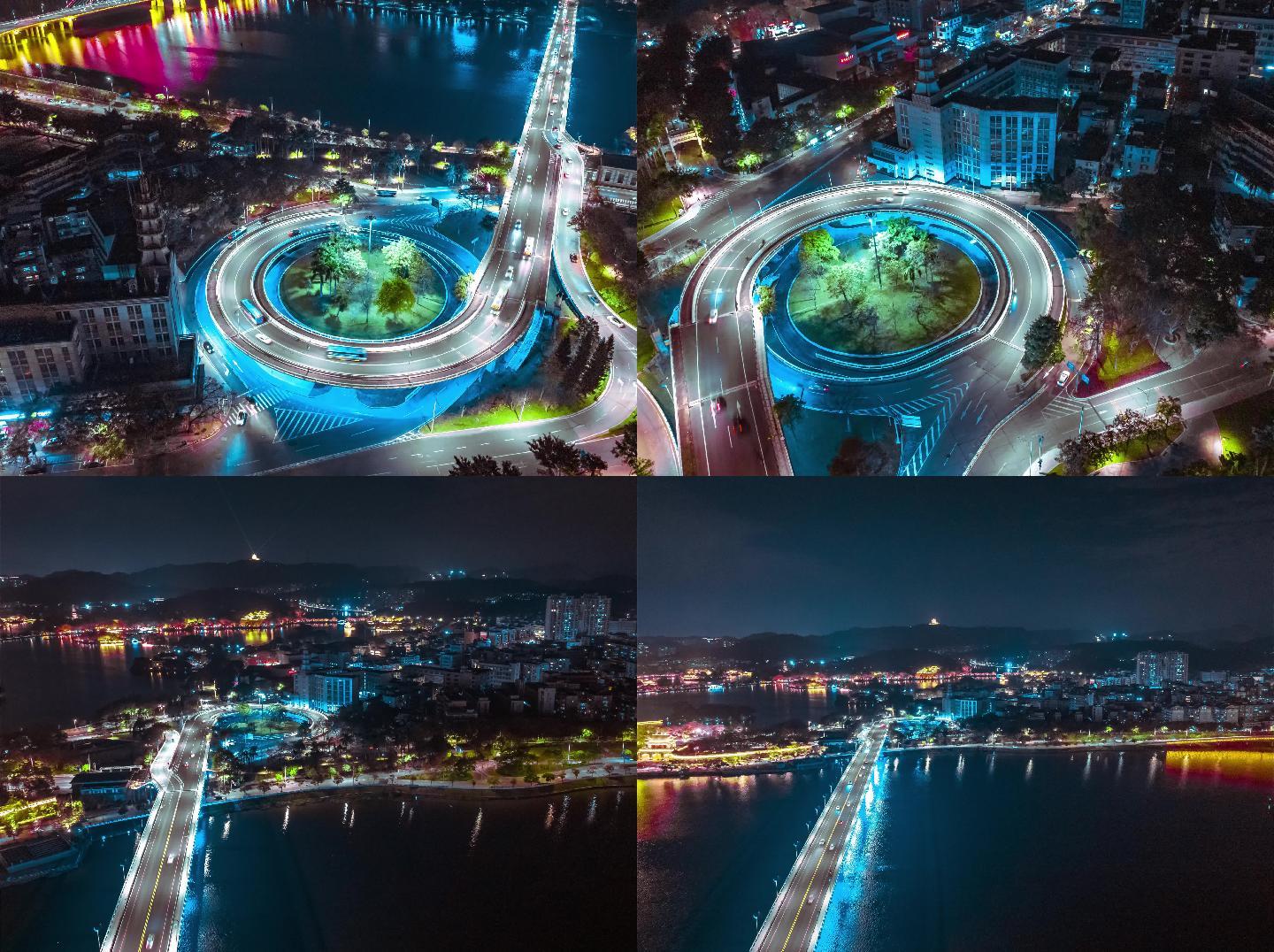 大桥夜景航拍延时摄影