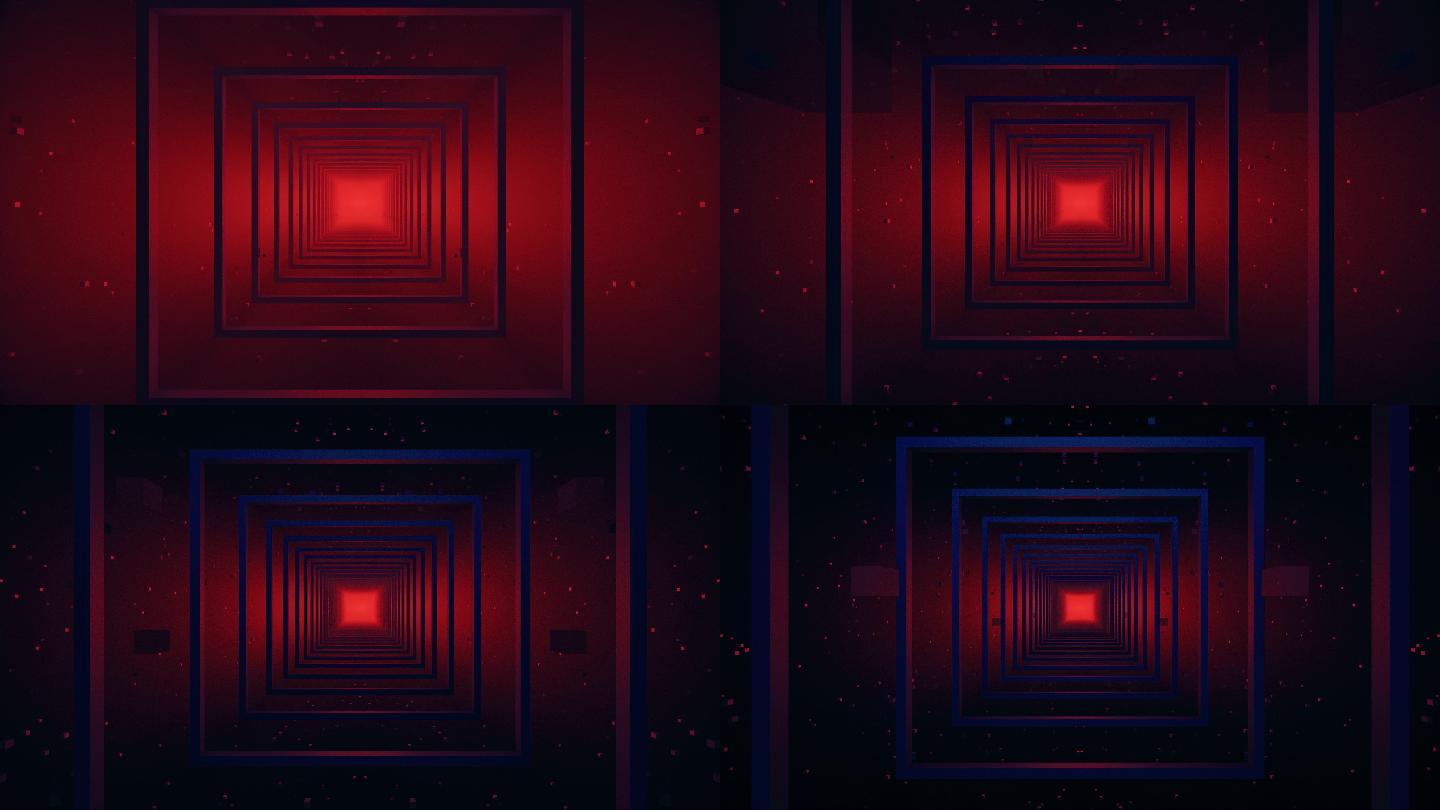 【4K时尚背景】红蓝3D方框隧道复古光影