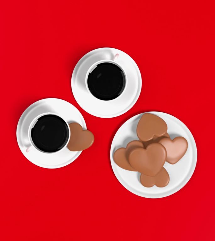 心形饼干和两个咖啡杯