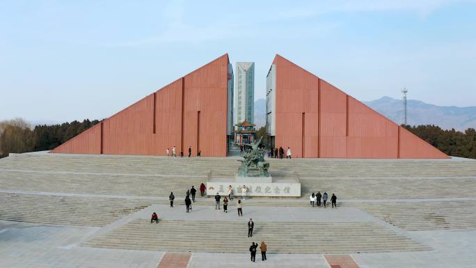 4K正版航拍山东省孟良崮战役纪念馆风景