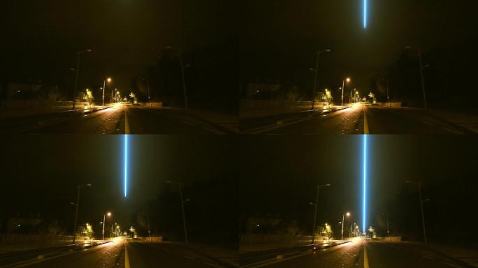 城市道路垂直下降的霓虹灯光效果