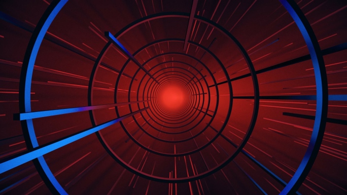 【4K时尚背景】红蓝3D圆形隧道虚幻空间