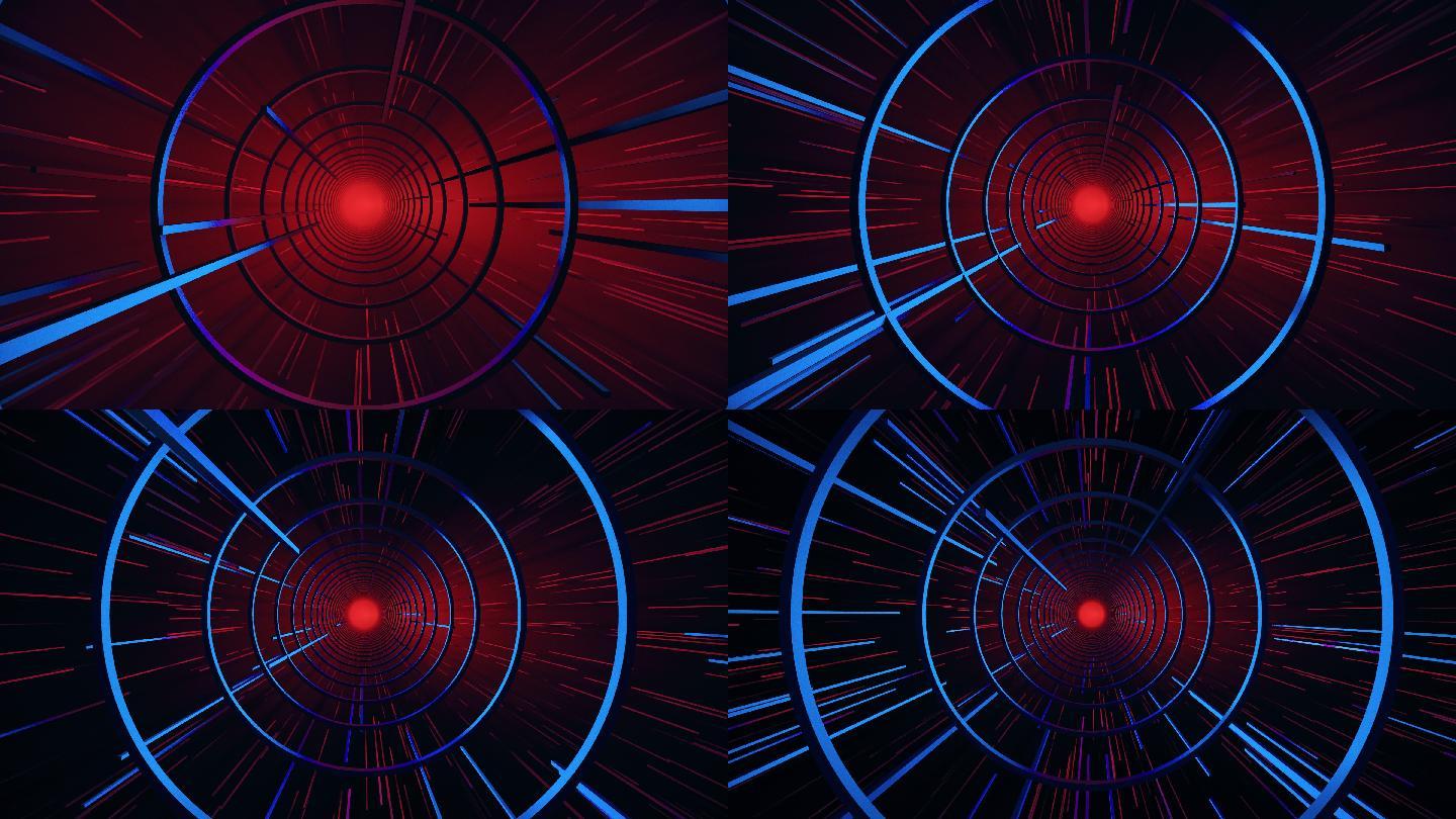 【4K时尚背景】红蓝3D圆形隧道虚幻空间