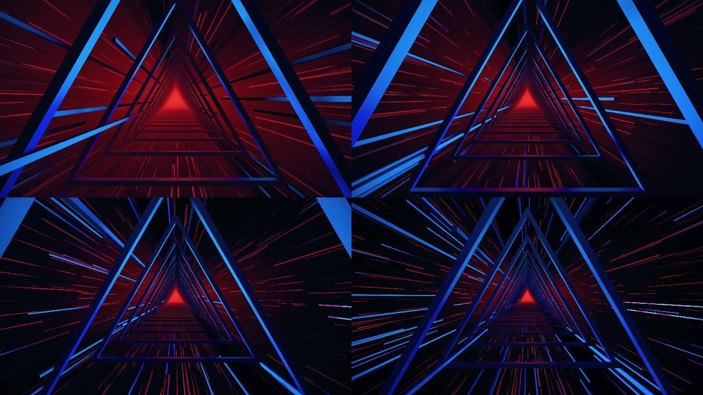 【4K时尚背景】红蓝3D三角复古赛博朋克