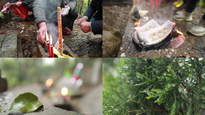 实拍清明时节登山祭拜扫墓空镜