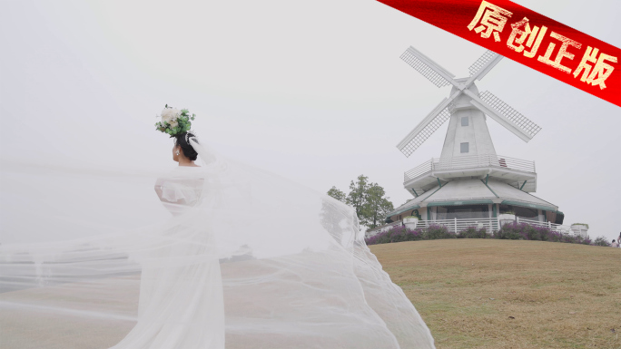 浪漫西式婚纱摄影服务微笑 大风车4k实拍