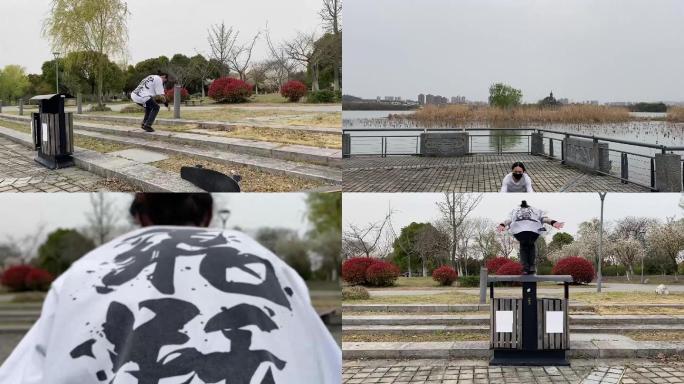 一戴口罩男子在公园跳跃视频