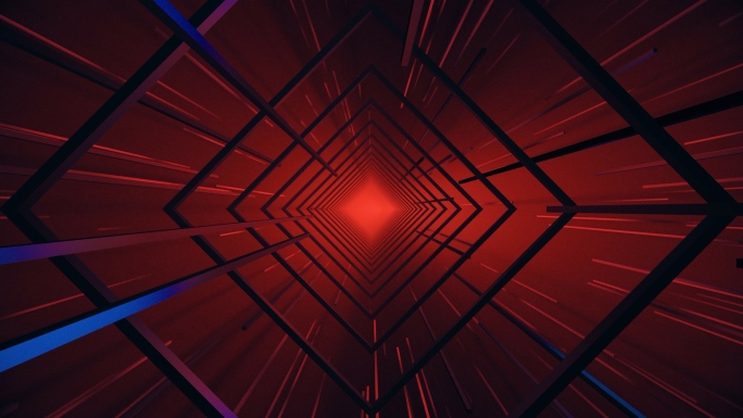 【4K时尚背景】红蓝3D菱形隧道复古噪点