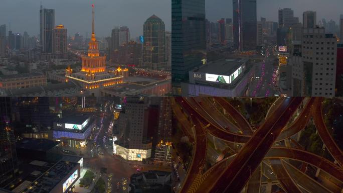 4K上海疫情静安寺嘉里中心商业街夜景航拍