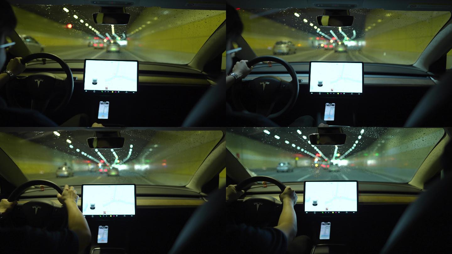 【4K正版】在隧道中驾驶特斯拉新能源车