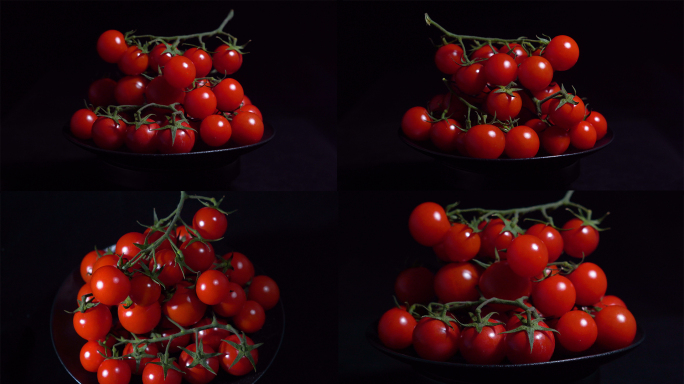 小西红柿圣女果小番茄转盘旋转展示暗调静物