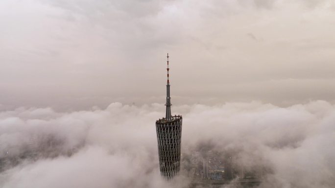 【4K正版素材】航拍广州塔平流层穿云