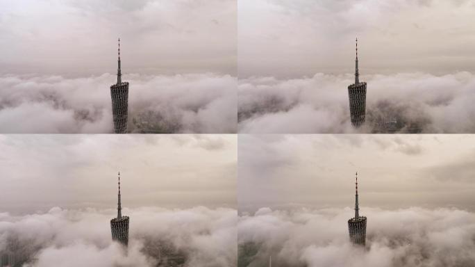 【4K正版素材】航拍广州塔平流层穿云