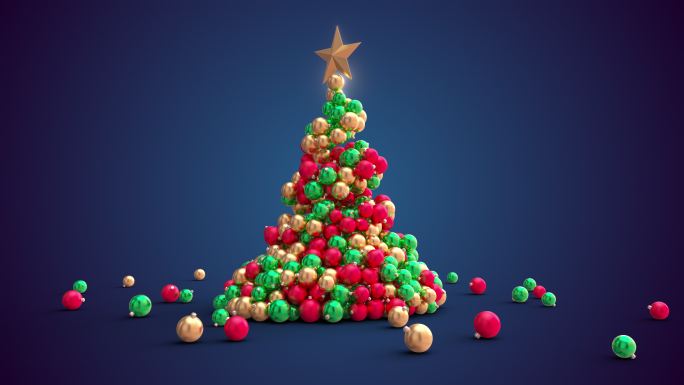 圣诞树是用彩色圆球做成的