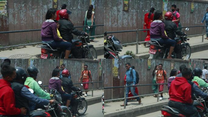 尼泊尔 加都 乡农村 道路 汽车行人