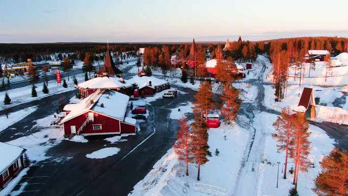 4K航拍芬兰罗瓦涅米圣诞老人小镇