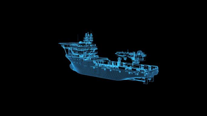 4k蓝色线框全息科技拖船动画素材带通道