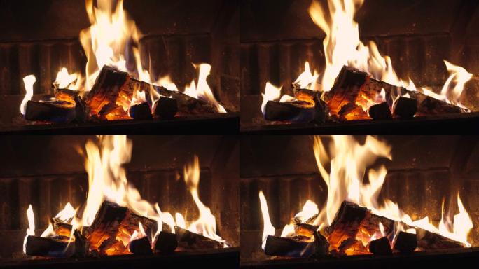 在壁炉里燃烧的木头