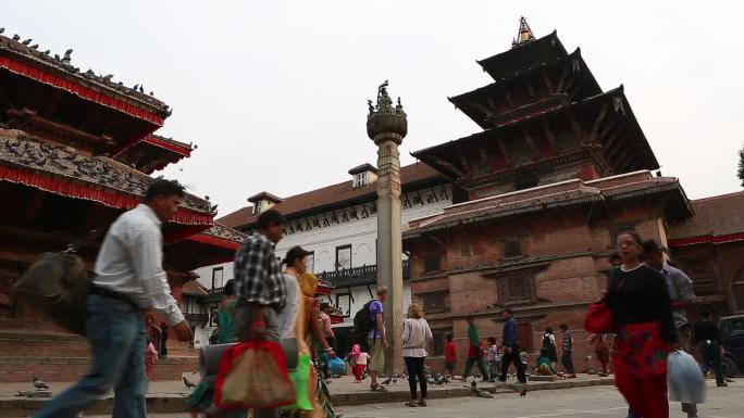 尼泊尔加都 寺庙 广场古迹 街道 行人