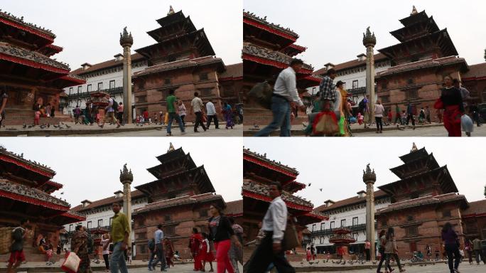 尼泊尔加都 寺庙 广场古迹 街道 行人