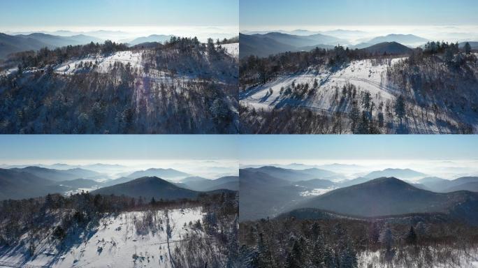 冬季航拍吉林北大湖滑雪场附近的山林