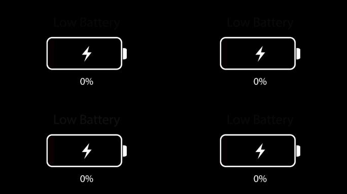 黑色背景中的动画电池电量不足