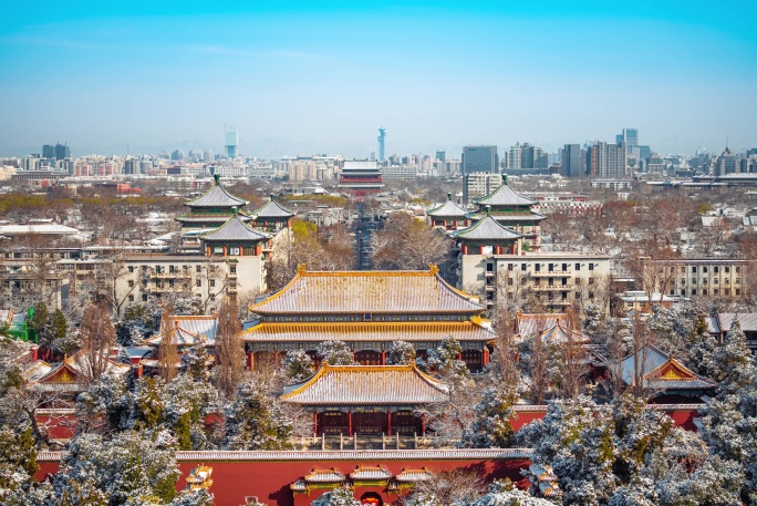 景山公园 皇家园林 故宫雪景 北京延时