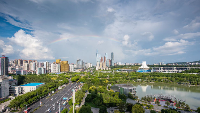 南宁城市入夜白转黑民族大道会展中心民歌湖