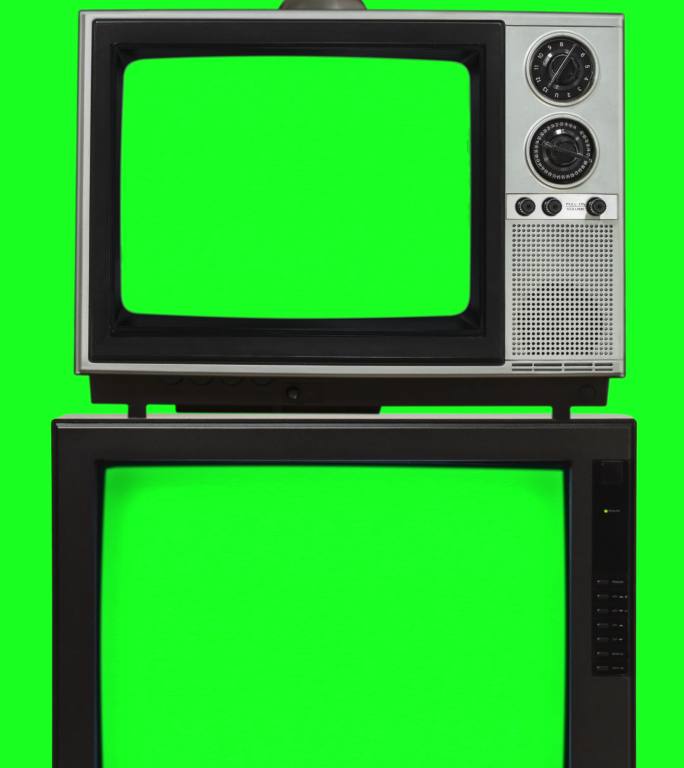 绿色背景前的电视机