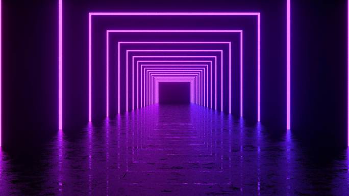 4K未来霓虹灯紫外线荧光灯隧道