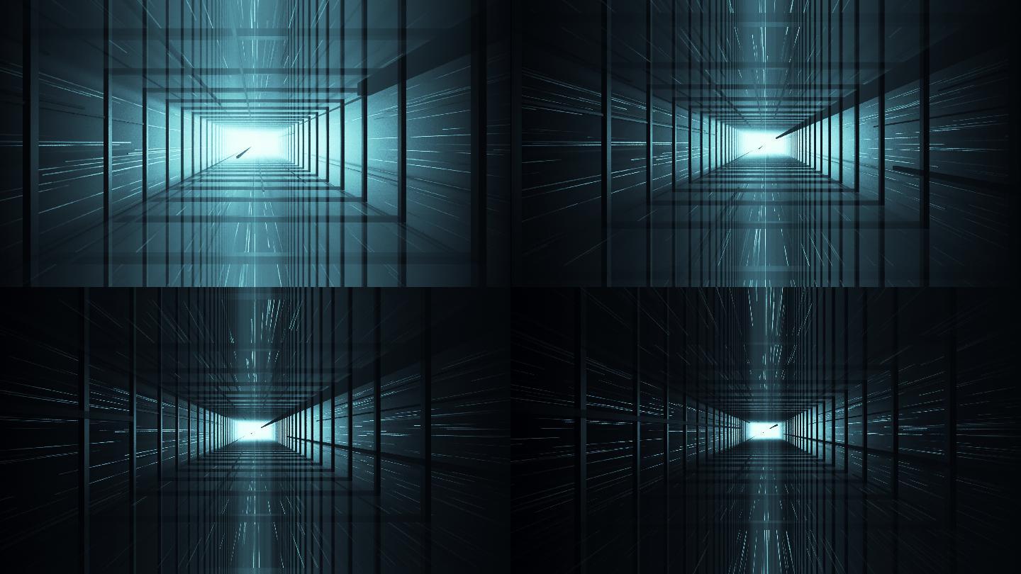 【4K时尚背景】炫酷3D矩形隧道科幻光线