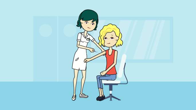 卡通冠状病毒疫苗接种概念视频