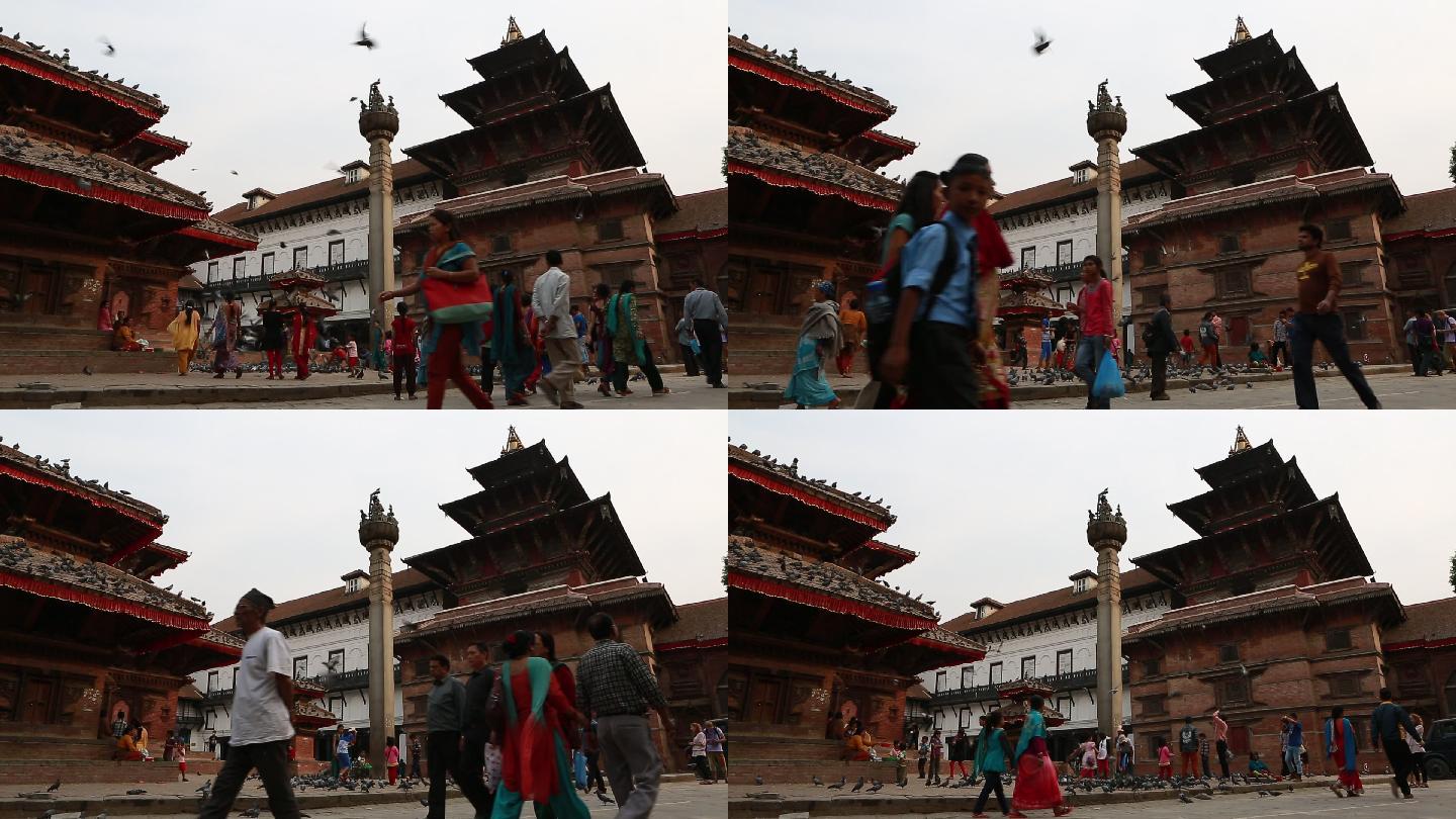 尼泊尔加都 寺庙 广场古迹 街道 行人