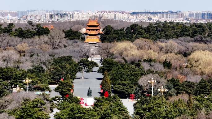 沈阳北陵公园冬天春天景色航拍4K高清