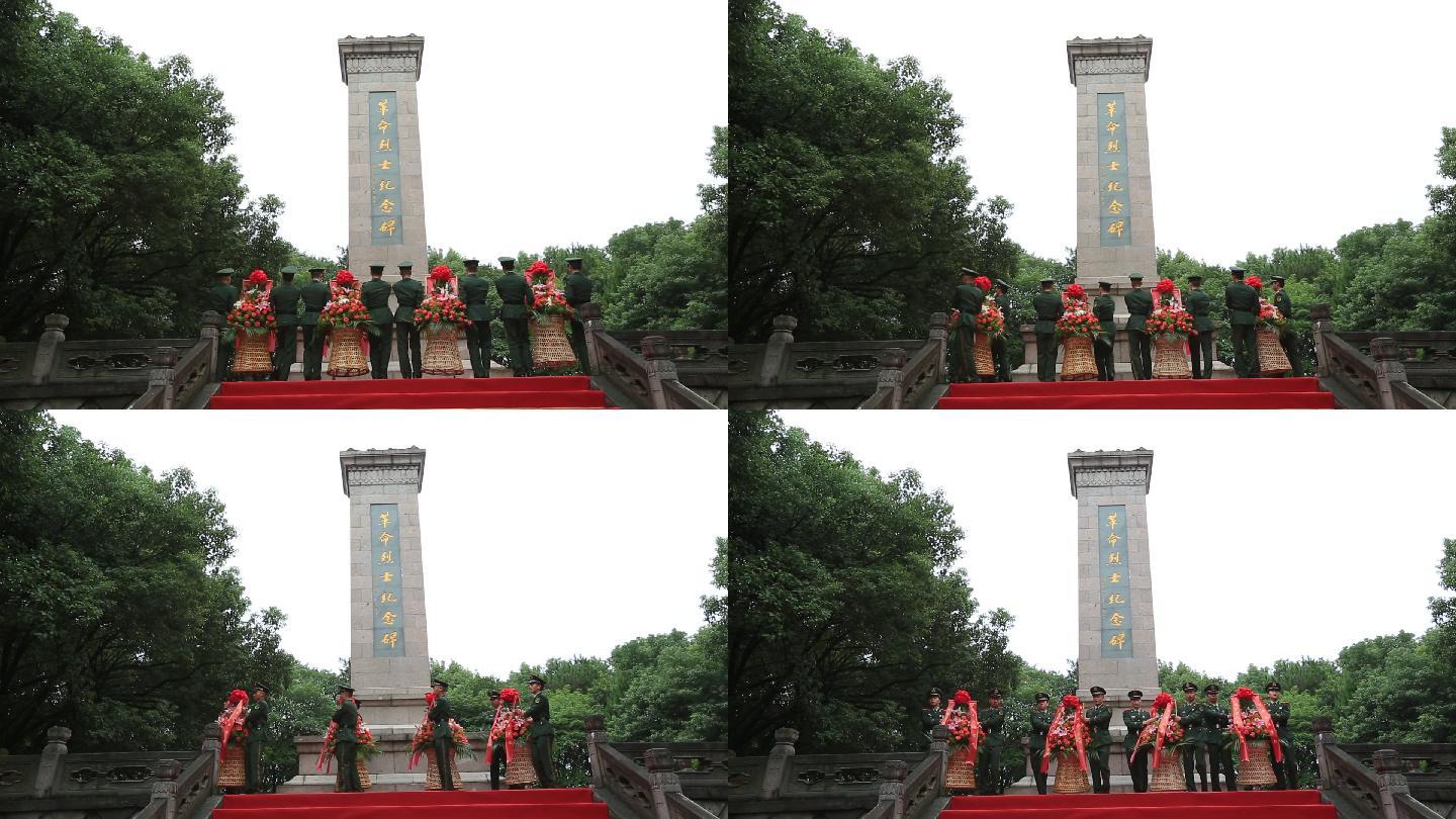 清明节革命烈士纪念碑面环先烈献花篮扫墓