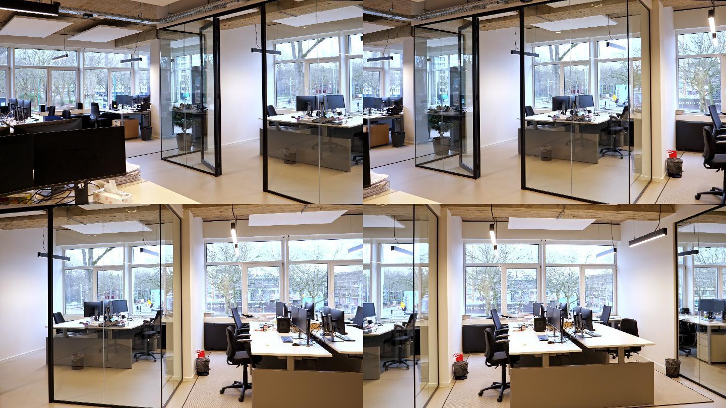 一个空旷的现代阁楼办公室开放空间的内部