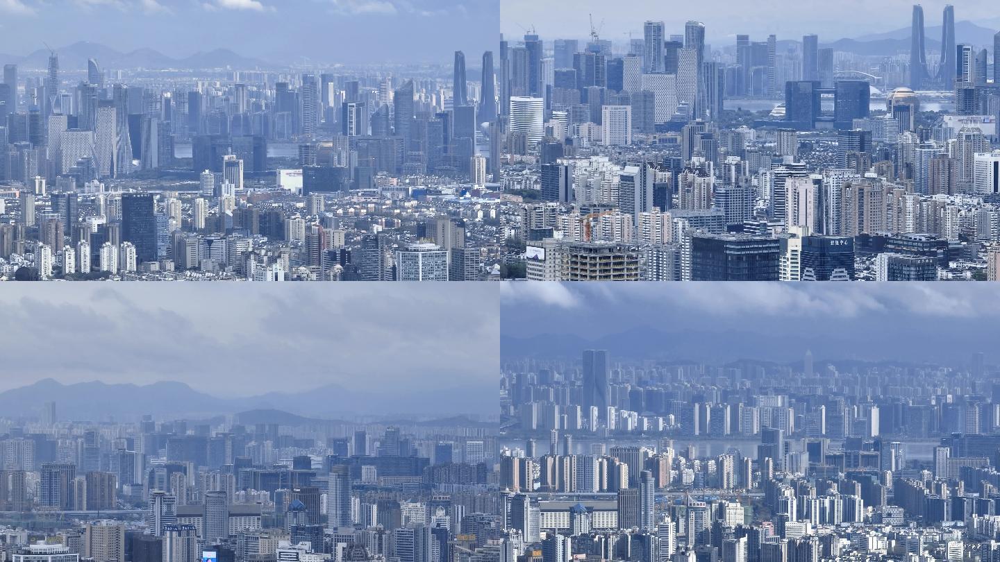 长焦航拍雨后杭州全景图