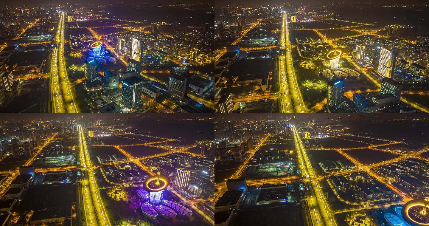 武汉未来科技城航拍夜景城市地标华为基地
