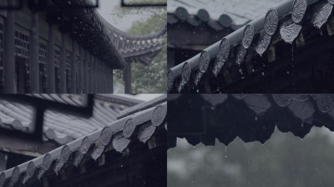 1080P江南园林屋檐春雨