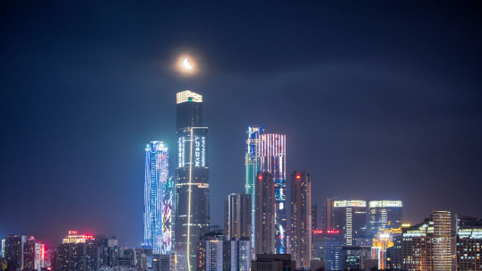 南宁东盟商务区高楼群延时拍摄月全食复圆