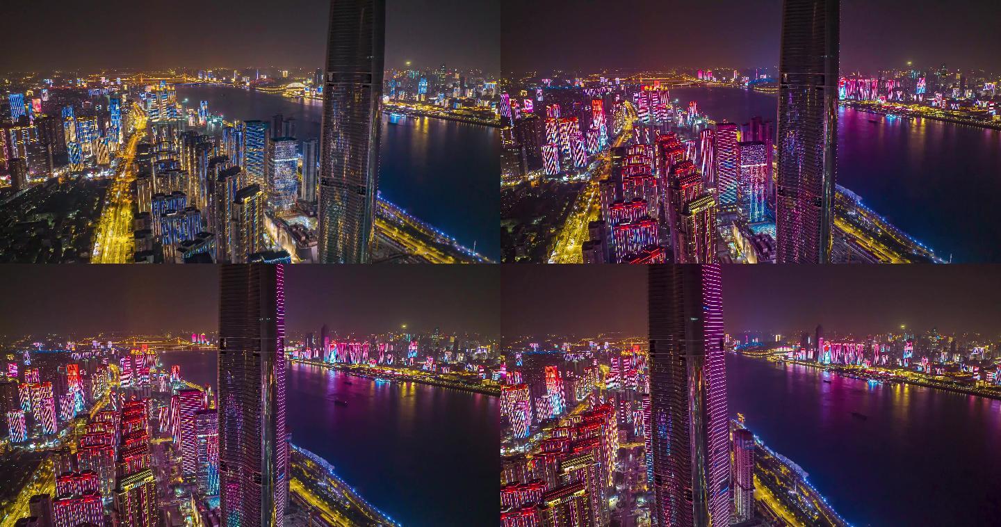 武汉航拍绿地中心灯光秀延时摄影超清4K