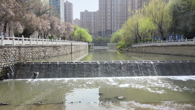 航拍城市河流/济南兴济河