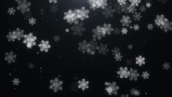 黑色背景上带有粒子的雪花