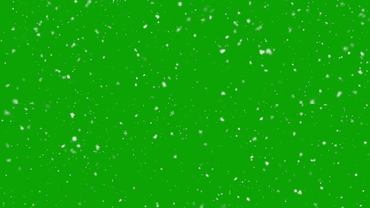 降雪在绿色屏幕上鹅毛大雪纷飞透明通道