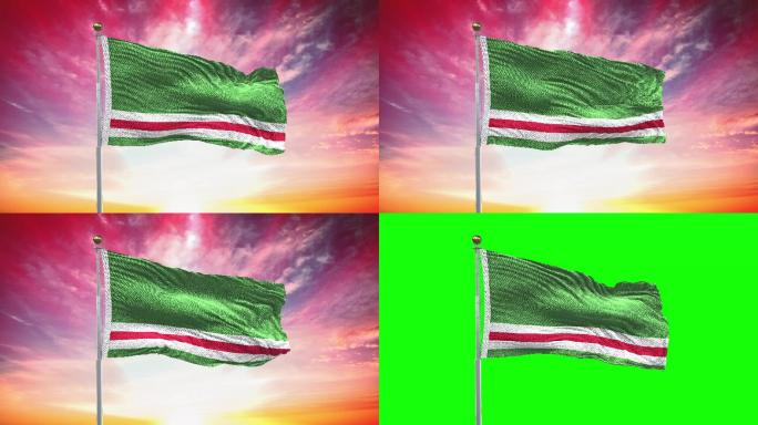 车臣共和国国旗车臣国旗飘扬