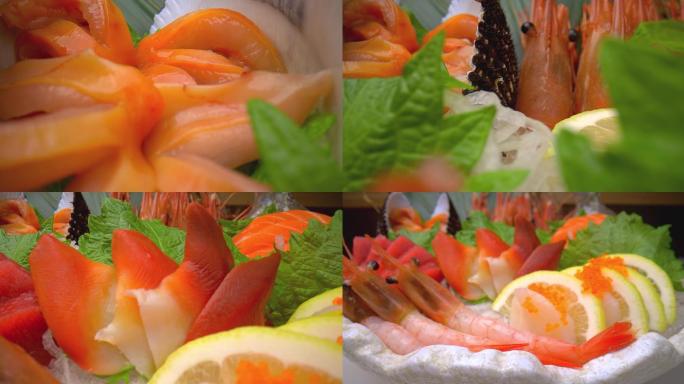日式餐厅海鲜刺身拼盘精美画面