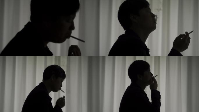 男人抽烟，压力大失意，忧愁孤独悲伤，情感
