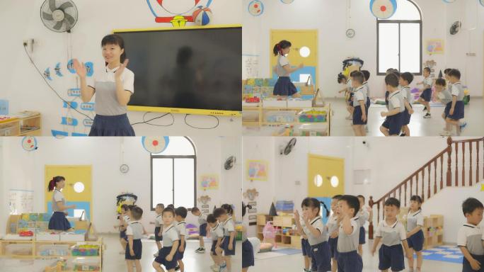 教师节幼儿园美女老师教小朋友跳舞
