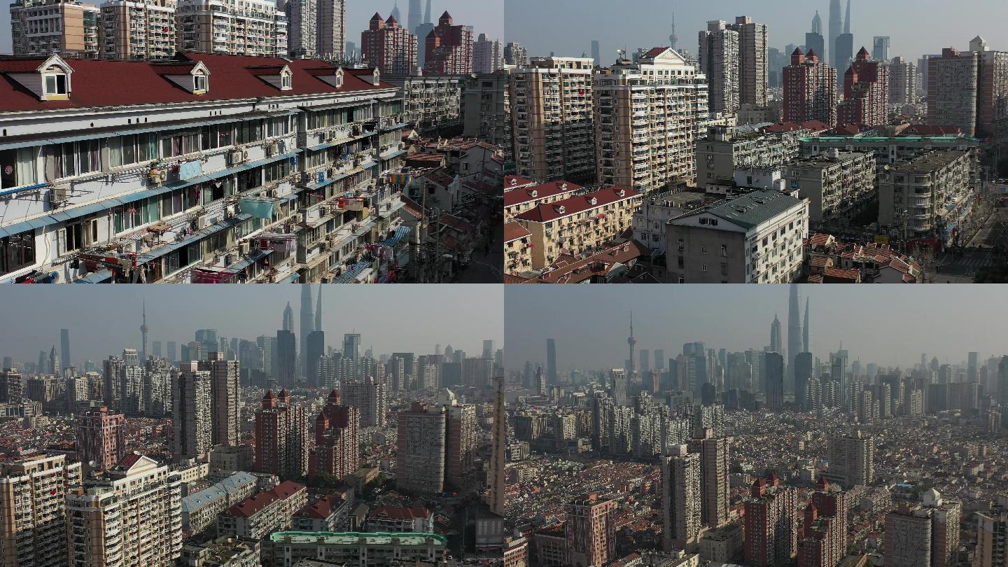 4K原素材-航拍上海老城厢城市全景