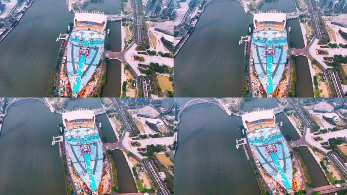 广州海心沙大运会公园航拍视频素材4K
